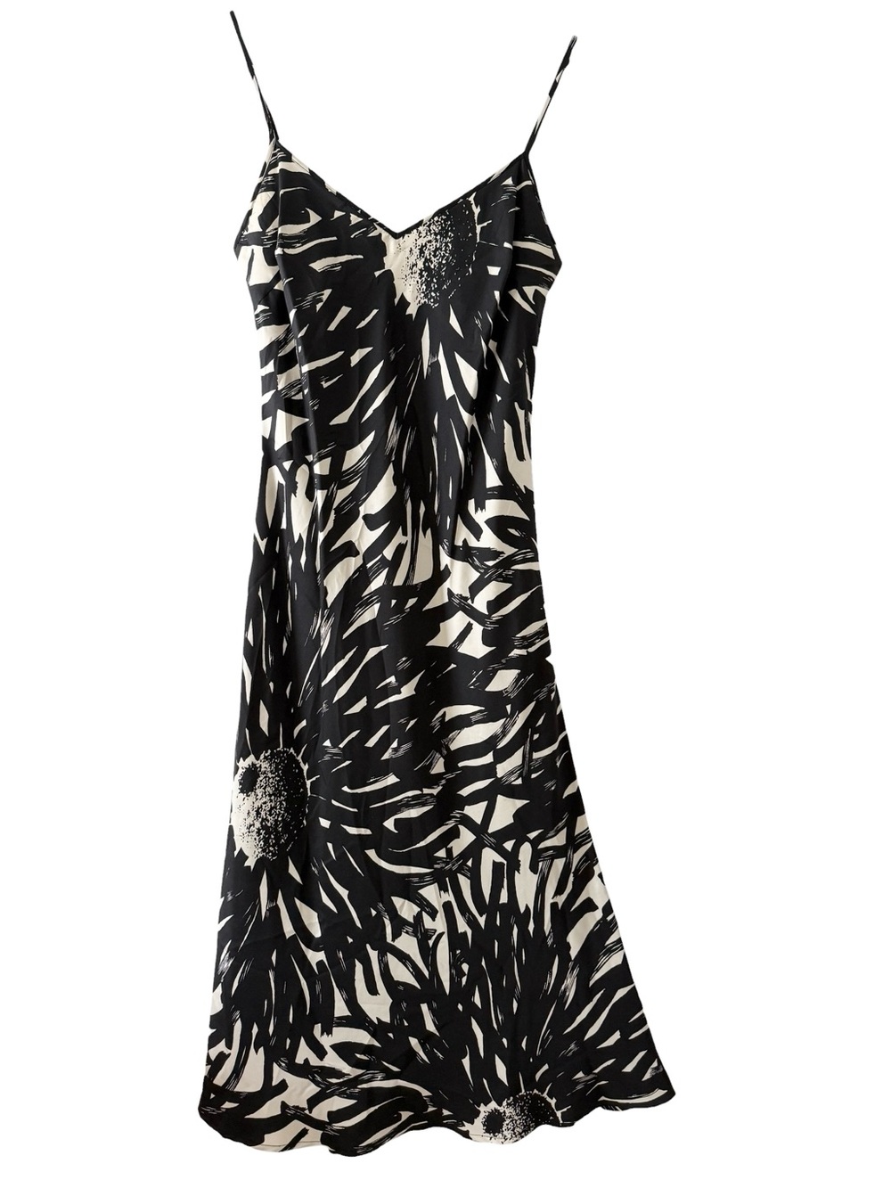 100% Silk Floral Slip Dress Limited Size 8 Abstract Daisy Cream & Black